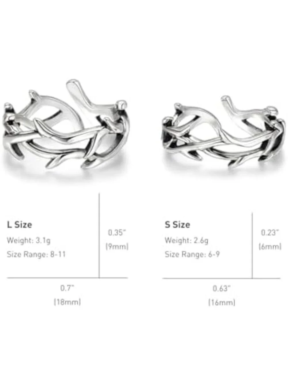 Adjustable 925 Sterling Silver Gothic Crown of Thorns Ring for Men & Women